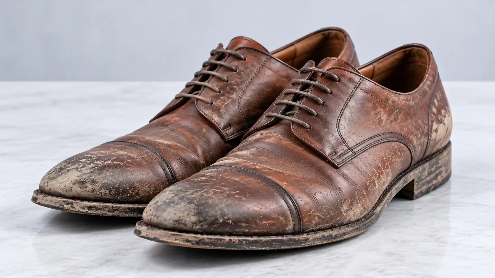 White sneakers with dirt and marks before cleaning